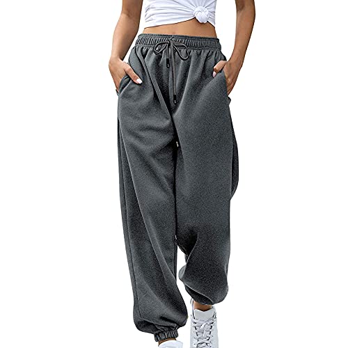 Jeqckloves Casual Women Lounge Pants Loose Drawstring Jogger Sweatpants Ladies Gym Sports Tracksuit Trousers (Dark Gray,M)