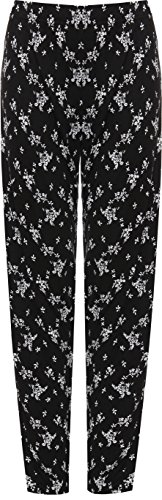 WearAll Women's Floral Full Length Trousers Ladies Floral Print Elasticated Waist Pants - Black White - 16