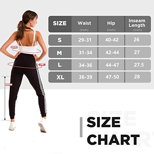 Stanpetix Joggers for Women - Womens Sweatpants with Pockets Sport Pants Black Trousers for Women UK（Black with White Strip, S
