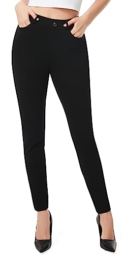 AFITNE Work Black Trousers for Women UK 30'' - High Waist Ladies Stretchy Casual Business Smart Tailored Trousers Womens Office Suit Pants with Pockets Black L