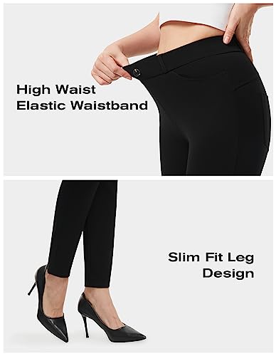 AFITNE Work Black Trousers for Women UK 30'' - High Waist Ladies Stretchy Casual Business Smart Tailored Trousers Womens Office Suit Pants with Pockets Black L