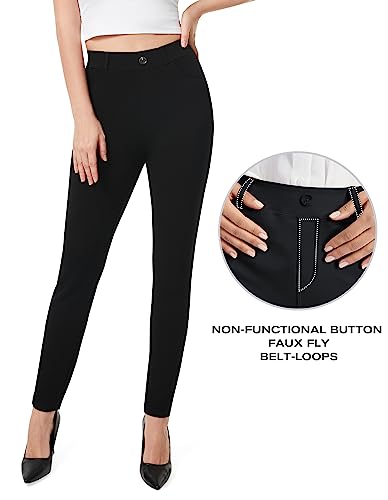 AFITNE Work Black Trousers for Women UK 30'' - High Waist Ladies Stretchy Casual Business Smart Tailored Trousers Womens Office Suit Pants with Pockets Black L