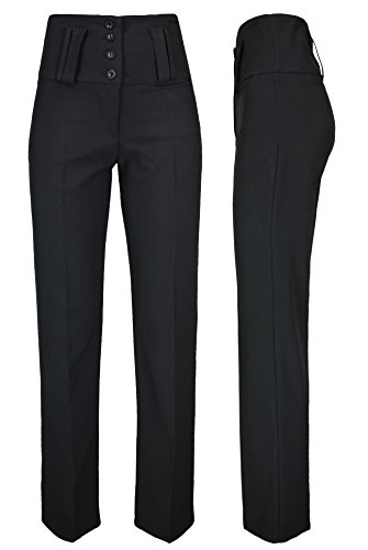 Lovetoenvy Womens Girls Black HIGH Waist Trousers Quality School Work Straight Leg Pants 6-14 (UK-12, Black)