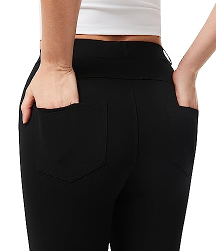 AFITNE Work Black Trousers for Women UK 30'' - High Waist Ladies Stretchy Casual Business Smart Tailored Trousers Womens Office Suit Pants with Pockets Black L
