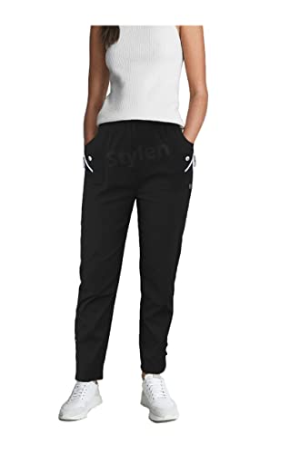 URBAN STITCH Trouser for Women UK Black Casual Full Length Elasticated High Waist Pants with Stretch Light Weight Summer Straight fit Ladies Bottoms (16, Black)