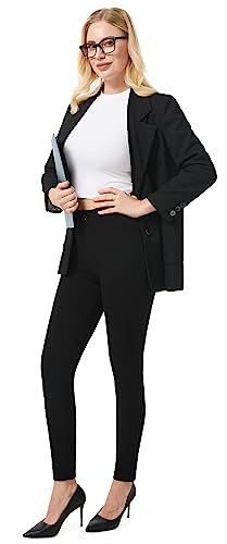 AFITNE Work Black Trousers for Women UK 30'' - High Waist Ladies Stretchy Casual Business Smart Tailored Trousers Womens Office Suit Pants with Pockets Black L