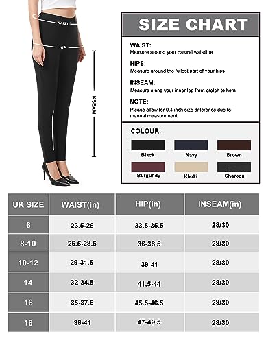 AFITNE Work Black Trousers for Women UK 30'' - High Waist Ladies Stretchy Casual Business Smart Tailored Trousers Womens Office Suit Pants with Pockets Black L