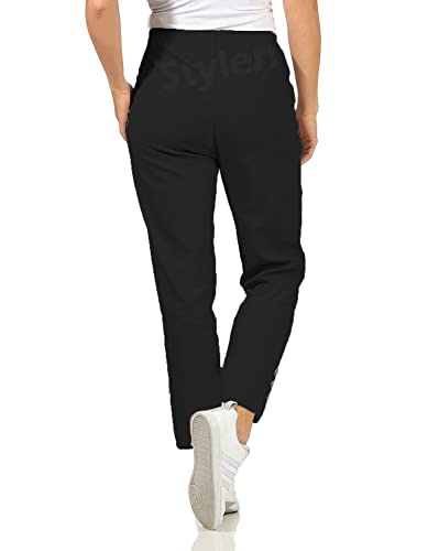 URBAN STITCH Trouser for Women UK Black Casual Full Length Elasticated High Waist Pants with Stretch Light Weight Summer Straight fit Ladies Bottoms (16, Black)