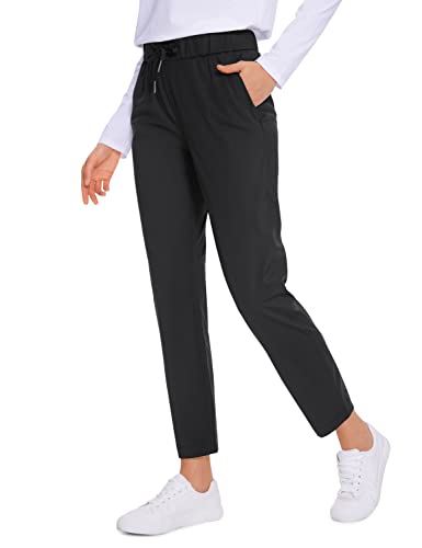 CRZ YOGA Women's Stretch Lounge Sweatpants - 27.5" Travel Trousers Ankle Drawstring 7/8 Athletic Training Tracksuit Bottoms Black 12