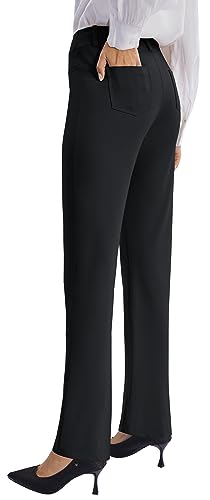 AFITNE Women's Straight Leg Black Work Trousers - Tummy Control Bootcut Yoga Pants for Women, Ladies Workout Office Yoga Work Trousers with 4 Pockets - 29 Inches - Black M