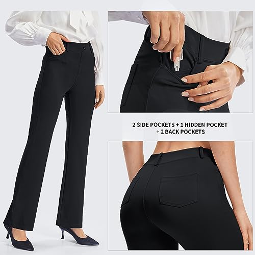 AFITNE Women's Straight Leg Black Work Trousers - Tummy Control Bootcut Yoga Pants for Women, Ladies Workout Office Yoga Work Trousers with 4 Pockets - 29 Inches - Black M