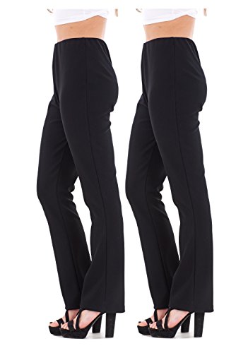 Bay eCom UK New Ladies (2 Pairs Pack) Finely Ribbed Bootleg Stretch Trousers Black Brown Navy Size 10 to 24 (14, Black)