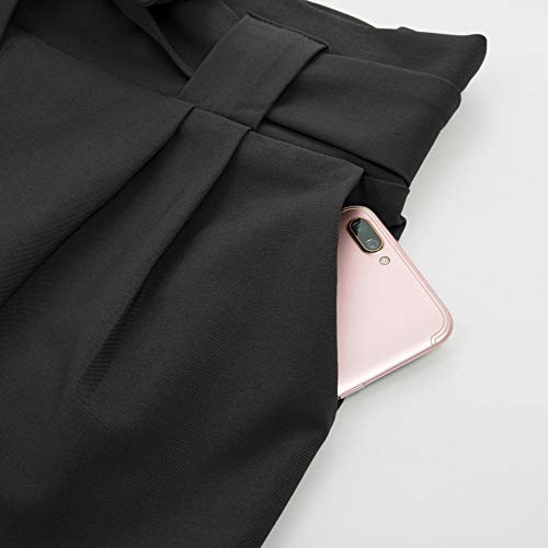 Women Trouser High Waist Belt Decorated Pencil Capri Pants with Bow-Knot Black S CL903-1