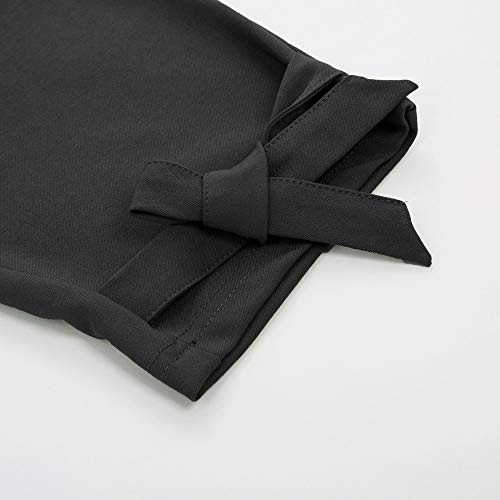 Women Trouser High Waist Belt Decorated Pencil Capri Pants with Bow-Knot Black S CL903-1