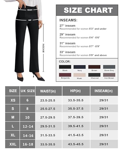 AFITNE Women's Straight Leg Black Work Trousers - Tummy Control Bootcut Yoga Pants for Women, Ladies Workout Office Yoga Work Trousers with 4 Pockets - 29 Inches - Black M