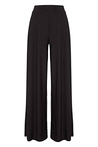 Roman Originals Wide Leg Trousers for Women UK Ladies Palazzo Pants Evening Jersey Elasticated High Waist Smart Flared Culotte Office Work Going Out Loose Crepe Bottoms - Black - Size 16