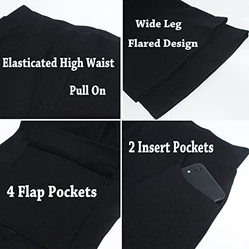 Nuofengkudu Ladies Black Wide Leg Cargo Trousers Y2K Stretch Utility Multi Pockets Elasticated High Waisted Flared Bootleg Loose Fit Pull on Work Pants Vintage Bottoms Streetwear Casual Outdoor XL