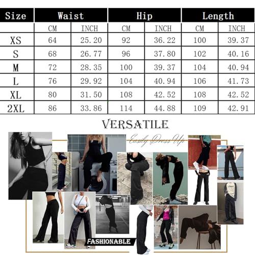 Nuofengkudu Ladies Black Wide Leg Cargo Trousers Y2K Stretch Utility Multi Pockets Elasticated High Waisted Flared Bootleg Loose Fit Pull on Work Pants Vintage Bottoms Streetwear Casual Outdoor XL