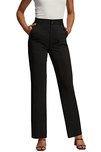 femiss Women Black Straight Leg Smart Trousers Ladies Work Everyday Office Wear Girls Teens School Wear (REV-BLACK-14)