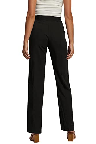 femiss Women Black Straight Leg Smart Trousers Ladies Work Everyday Office Wear Girls Teens School Wear (REV-BLACK-14)