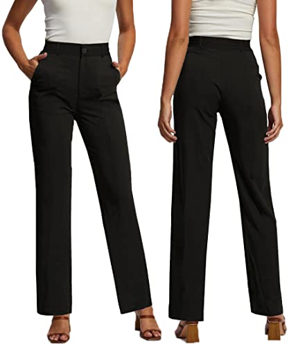 femiss Women Black Straight Leg Smart Trousers Ladies Work Everyday Office Wear Girls Teens School Wear (REV-BLACK-14)