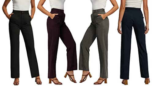 femiss Women Black Straight Leg Smart Trousers Ladies Work Everyday Office Wear Girls Teens School Wear (REV-BLACK-14)