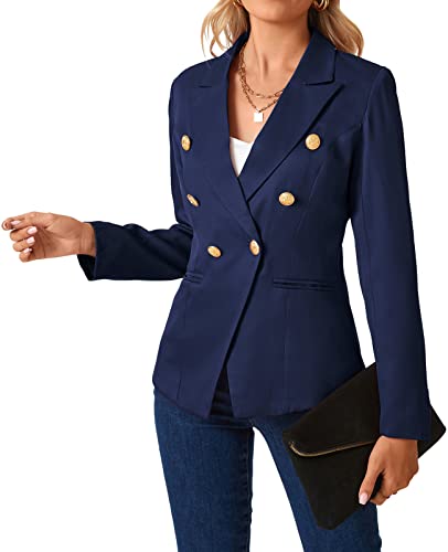 MINTLIMIT Women's Long Sleeve Blazer Open Front Jacket Suit Plain Casual Work Office Tops Outerwear,N-Navy,M