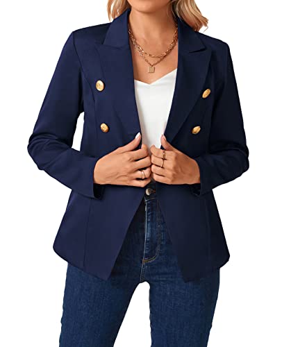 MINTLIMIT Women's Long Sleeve Blazer Open Front Jacket Suit Plain Casual Work Office Tops Outerwear,N-Navy,M