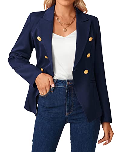 MINTLIMIT Women's Long Sleeve Blazer Open Front Jacket Suit Plain Casual Work Office Tops Outerwear,N-Navy,M