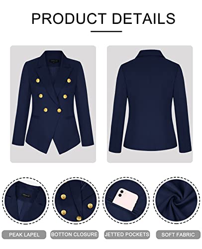 MINTLIMIT Women's Long Sleeve Blazer Open Front Jacket Suit Plain Casual Work Office Tops Outerwear,N-Navy,M