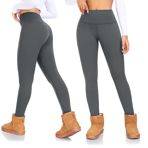 ACTINPUT Thermal Leggings for Women High Waist Fleece Lined Leggings Winter Thick Warm Leggings Ladies Hiking Sports Workout Yoga Pants(Dark Grey,L)
