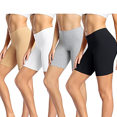 wirarpa Ladies Anti Chafing Shorts Womens Boxers Underwear Cotton Cycling Shorts Leggings for Under Dresses 4 Pack Black Grey Beige White Size M