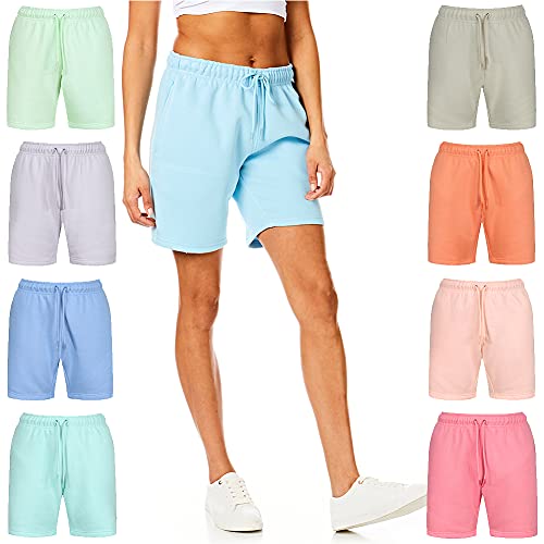Light & Shade Women's Pastel & Brights Loungewear Sweat Shorts Joggers Jogging Shorts, Aquamarine, Large