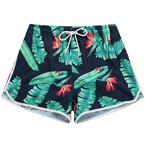 Sunday Rose Women's Swim Shorts Plain Beach Board Shorts Quick Dry Summer Swimwear with Adjustable Drawstring Palm Leaves Size XL