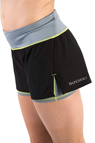 Sundried Womens Gym Shorts Running Fitness and Training 2-in-1 Black Short Shorts (Medium)