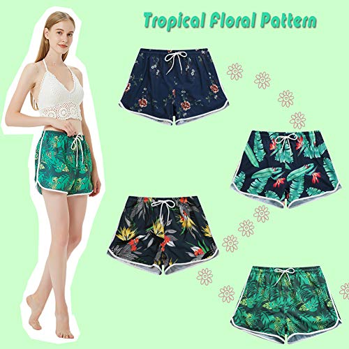 Sunday Rose Women's Swim Shorts Plain Beach Board Shorts Quick Dry Summer Swimwear with Adjustable Drawstring Palm Leaves Size XL