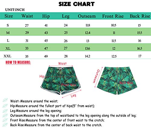 Sunday Rose Women's Swim Shorts Plain Beach Board Shorts Quick Dry Summer Swimwear with Adjustable Drawstring Palm Leaves Size XL