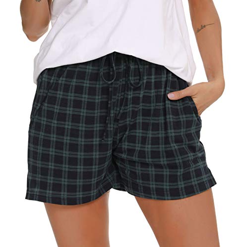 Lovasy Women's Pyjama Bottoms Plaid Sleep Shorts Summer Pj Shorts for Women,Green,M