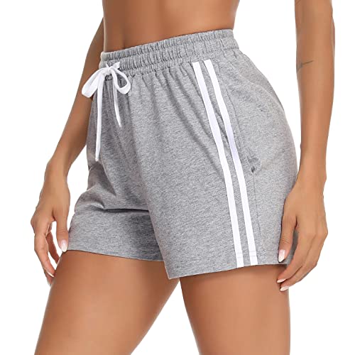 Irdcomps Women'sSport Shorts Cotton Lounge Running Gym Athletic Tracksuit Bottoms Comfy Hiking Travel Casual Sweat Shorts with Pockets(Light Grey,L)
