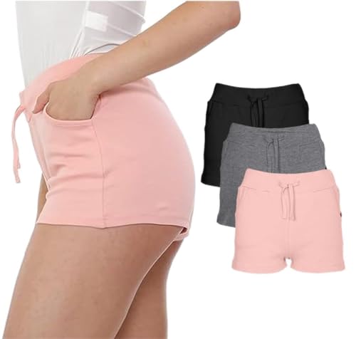 NOROZE Women's Shorts Cotton Shorts for Women UK | Comfort Multicolour Lounge wear Ladies Pants (14, Black/Grey/Baby Pink)