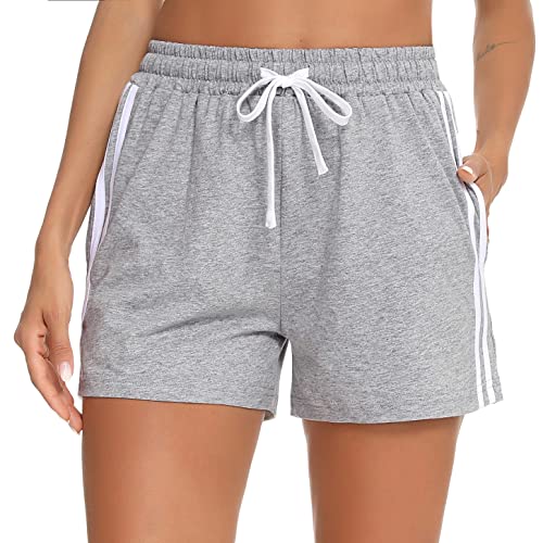 Irdcomps Women'sSport Shorts Cotton Lounge Running Gym Athletic Tracksuit Bottoms Comfy Hiking Travel Casual Sweat Shorts with Pockets(Light Grey,L)