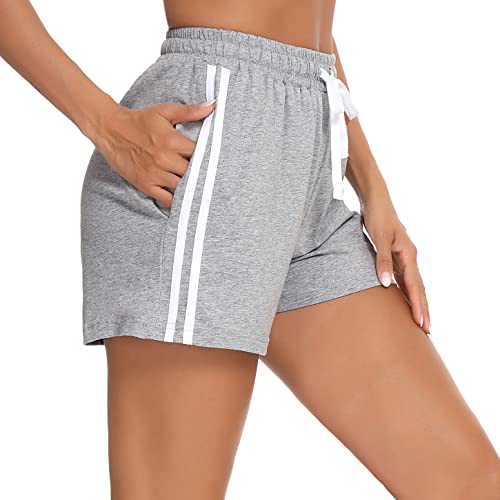 Irdcomps Women'sSport Shorts Cotton Lounge Running Gym Athletic Tracksuit Bottoms Comfy Hiking Travel Casual Sweat Shorts with Pockets(Light Grey,L)