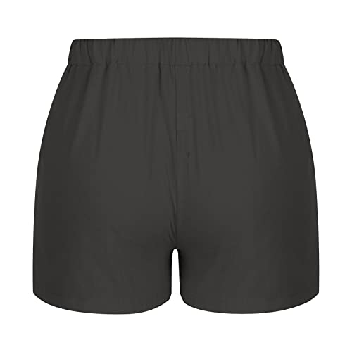 AMhomely Linen Shorts with Pockets for Women Summer Elastic Waist Drawstring Shorts Casual Beach Hotpants Fitness Yoga Shorts Loose Fit Pants UK, 01 Black, XL