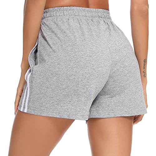 Irdcomps Women'sSport Shorts Cotton Lounge Running Gym Athletic Tracksuit Bottoms Comfy Hiking Travel Casual Sweat Shorts with Pockets(Light Grey,L)