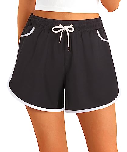 APTRO Womens Swimming Shorts Beach Shorts Ladies Swim Trunks Quick Dry Board Shorts Casual Home Wear Yoga Hawaiian Shorts Black WS051 M