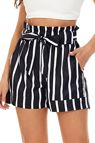 SMENG Women's Shorts Black Sport Shorts Trendy Clothes for Teenage Girls Summer Beach Ladies Board Shorts Size 12 Elastic Waist Black Hotpants Womens Print Black Size M(UK10-12)