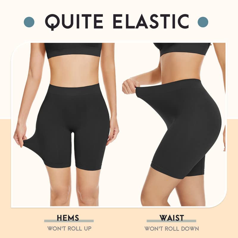 SIHOHAN Womens Slip Shorts Comfortable Short Pants Ultra Soft Seamless Long Briefs for Under Dresses Leggings and Yoga(Black-1,M)