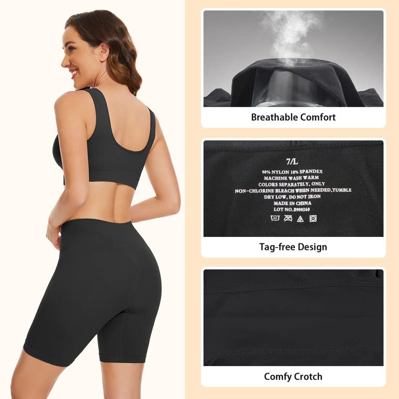 SIHOHAN Womens Slip Shorts Comfortable Short Pants Ultra Soft Seamless Long Briefs for Under Dresses Leggings and Yoga(Black-1,M)