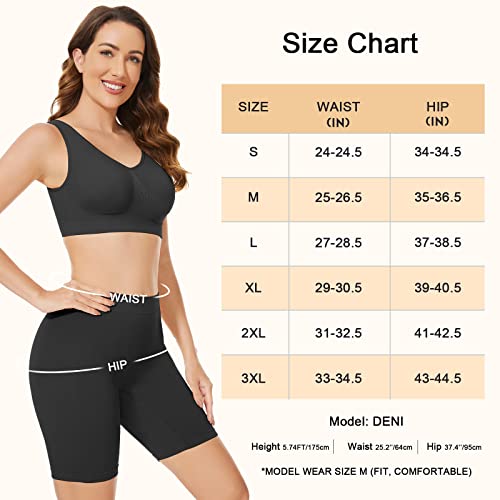 SIHOHAN Womens Slip Shorts Comfortable Short Pants Ultra Soft Seamless Long Briefs for Under Dresses Leggings and Yoga(Black-1,M)
