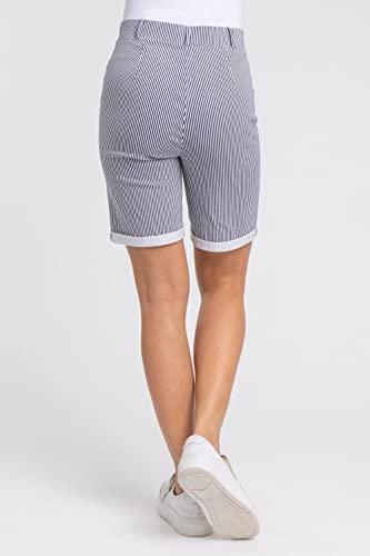 Roman Originals Stretch Shorts for Women UK - Ladies Turned Hem Bengaline Casual Everyday Cropped Pants Chino Capri Slim Fit Above The Knee Turn Up Bermuda Summer Crops - Navy White - Size 10